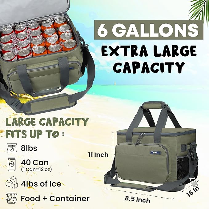 Large Cooler Bag 40-Can Capacity - Portable Soft Cooler Bags Insulated for Travel, Leakproof Collapsible Coolers for Picnic, Beach, Camping & Road Trips, Food & Drinks Travel Cooler Bag