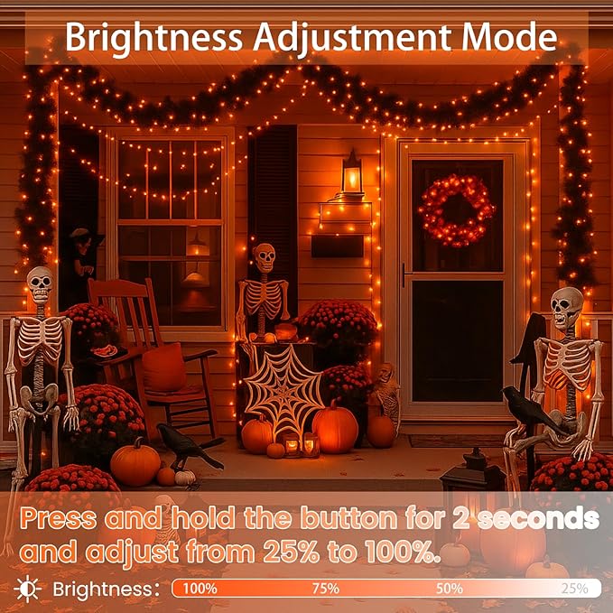 Upgraded Connectable 200 LED Halloween String Lights Outdoor Indoor, 66FT Orange Halloween Decorations Lights 13 Modes, Waterproof Twinkle Fairy Lights Plug in Clear Wire for Tree, Bedroom Decoration