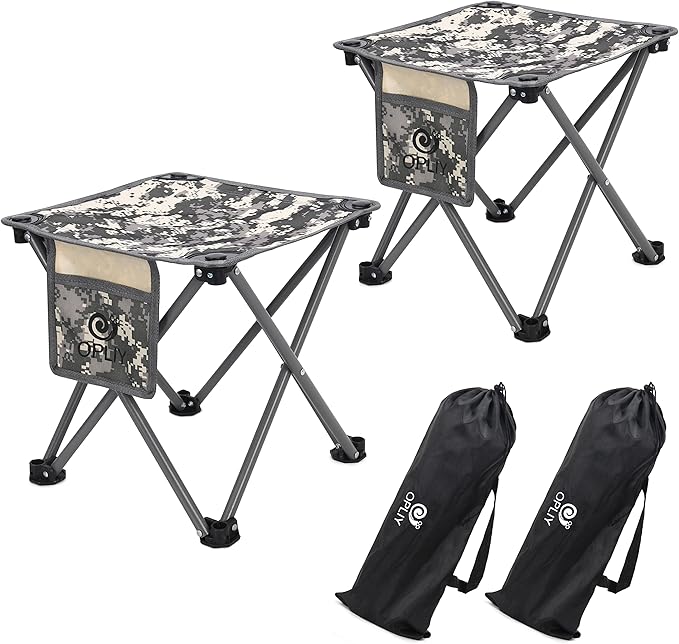 Opliy Camping Stool 2 Pack,13.5 Inch Portable Folding Stool for Outdoor Gardening and Beach Hiking Fishing,Foot Stool with Carry Bag (Camouflage)