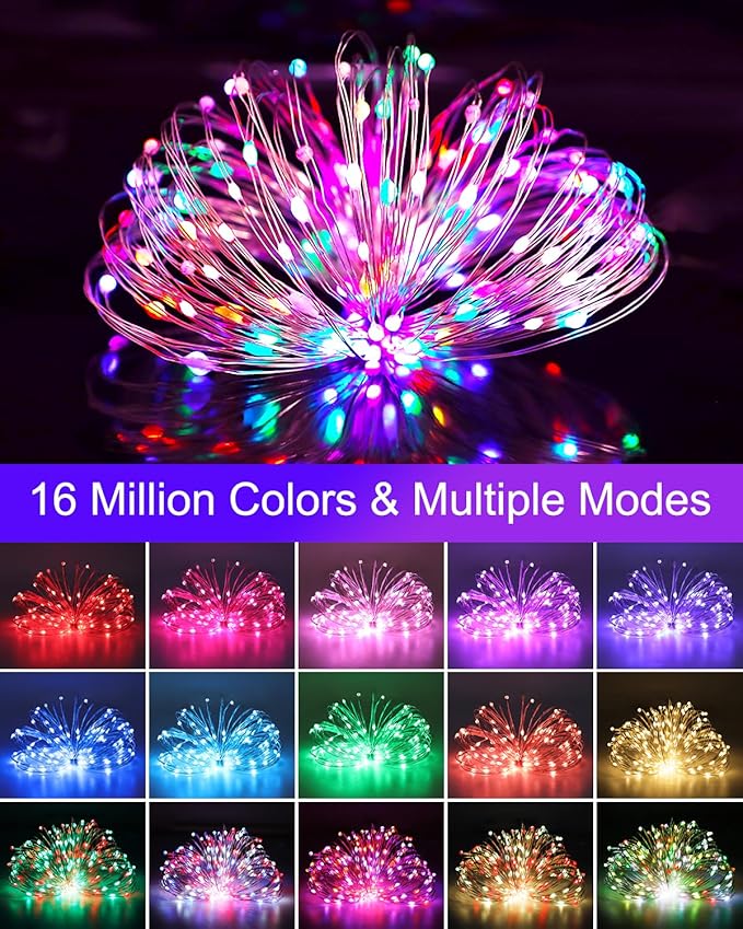 Smart Fairy Lights 33Ft 100 LED Twinkle String Lights with Remote & APP Control, Color Changing USB Christmas Tree Lights Music & Mic Sync for Halloween Bedroom Holiday Party Decor