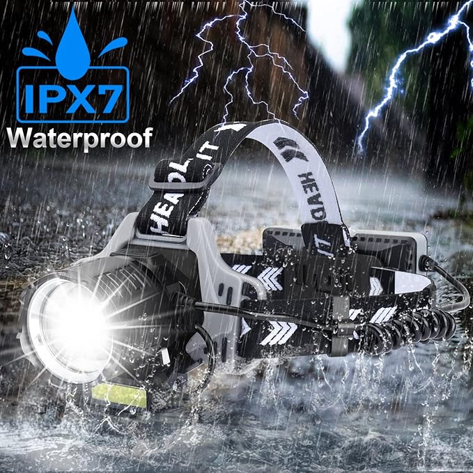 Bud K Rechargeable LED Headlamp, 6000 Lumens Super Bright Headlamp Flashlight with Motion Sensor, 8 Modes, 135°Adjustable, IPX7 Waterproof Head Lamp for Camping, Running, Climbing, Hiking