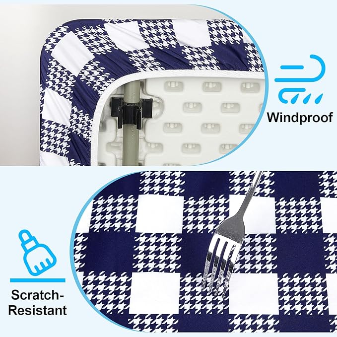 Picnic Table Cover with Bench Covers Portable Table Cloth Built-in Storage Pocket Picnic Table Covers with Elastic Waterproof Camping Essentials for RV Camping