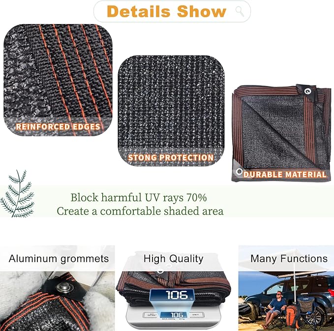 UCINNOVATE Garden 90% Shade Tarp 10x20 FT UV Resistant Sunshade Mesh Cover with Grommets, Sunscreen Net for Plant Heat Protection, Black Shade Cloth for Outdoor Pergola Patio Deck Backyard Barn Kennel