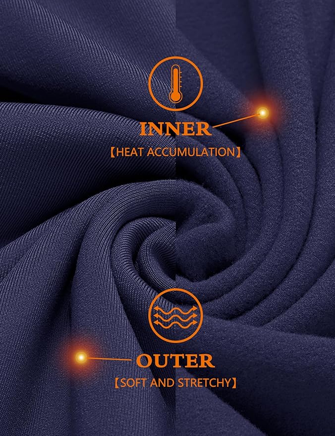 URRU Thermal Underwear for Men High Stretch Fleece Lined Long Sleeve Crewneck Thermal Shirts Base Layer Top Men Cold Weather