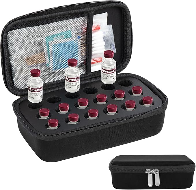 YOUSHARES Insulin Vials Refrigerator Storage Case - 10ml Peptide Vial Protective Holder for Fridge, 18-Slots Diabetic Insulin Small Bottle Organizer Bag Compatible with U-100 Vials
