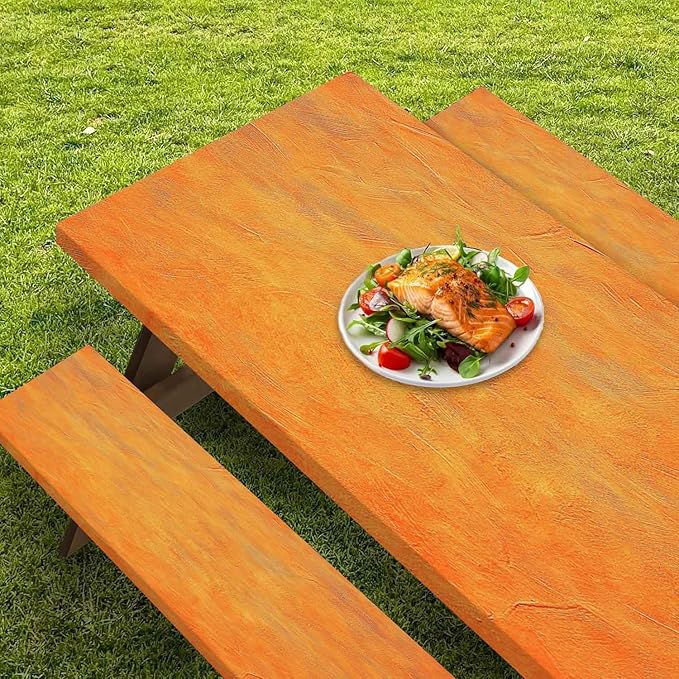 CAPSCEOLL Elastic Picnic Table Cover with Bench Covers 5Ft Waterproof Fitted Picnic Table Cover Cloths for Outdoors Camping Tablecloth with Drawstring Bag, 60X30in, Burnt Orange