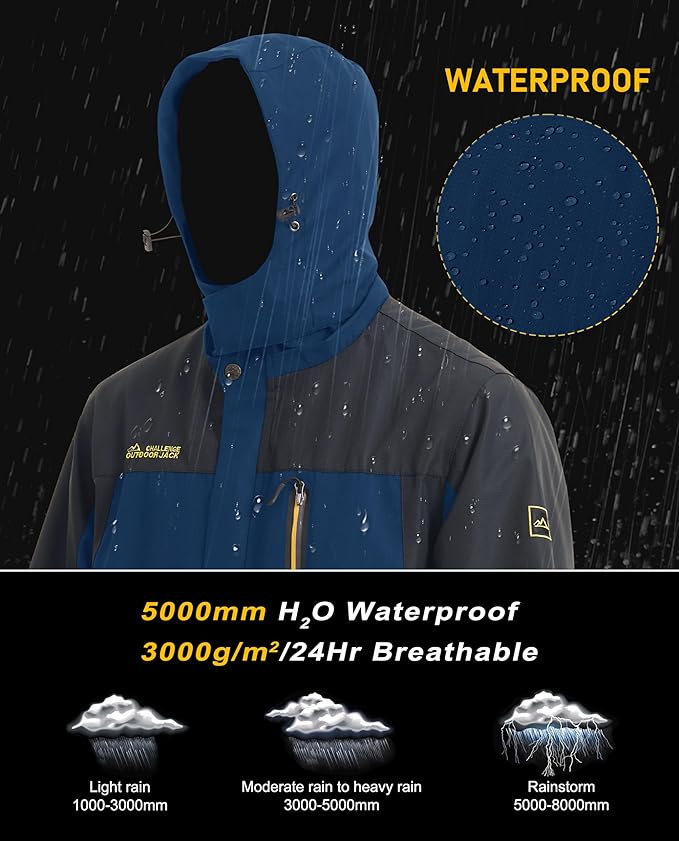 MAGCOMSEN Men's Hooded Windproof Water Resistant Rain Jacket Windbreaker 5 Pockets for Hiking,Fishing,Travel