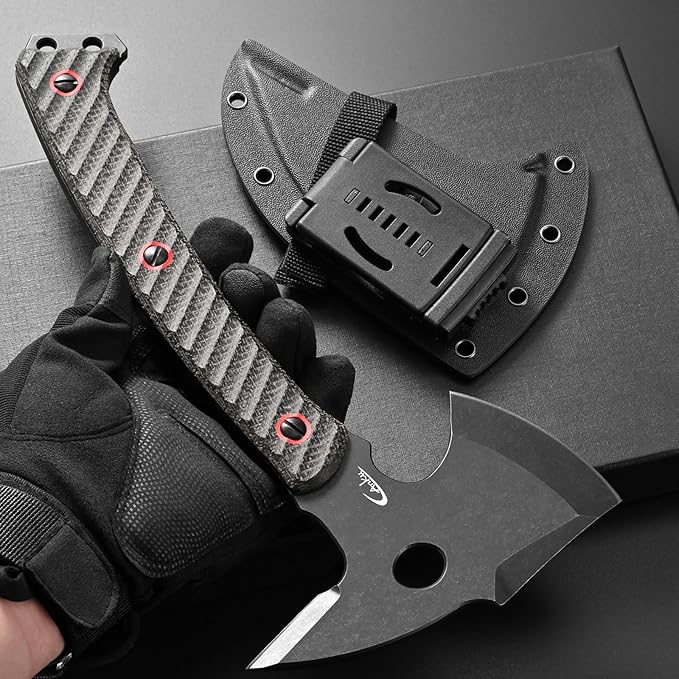 C1342 Camping Axes,DC53 Steel Blade Micarta Handle Chopping Axe Bushcraft Camping Axes Survival Hatchet Full Tang Axe for Hiking Hunting Camping Splitting Chopping Wood(Black)