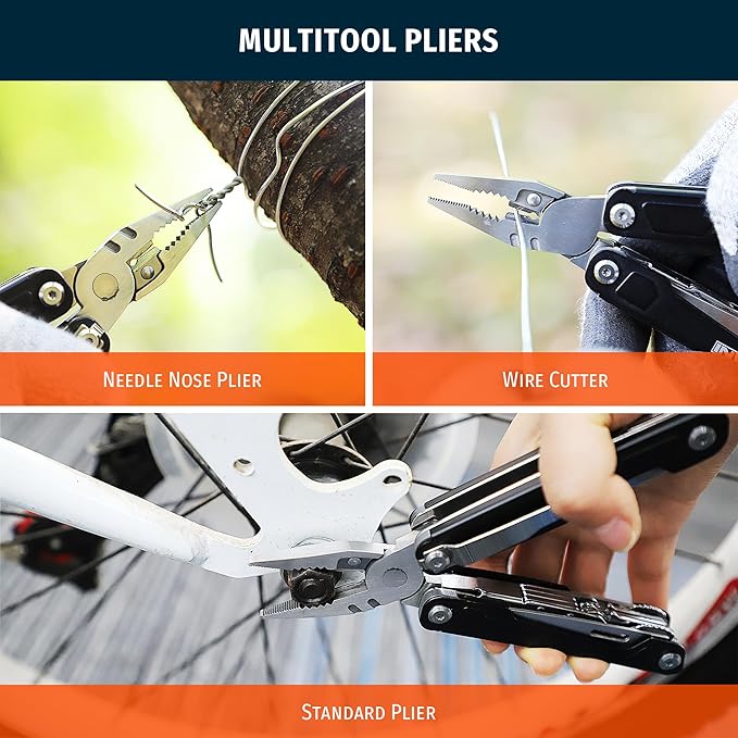 16-in-1 Multitool Pliers, Portable Camping Multi Tool with Safety Lock, Outdoor Survival Gear for Hiking, Hunting, Backpacking