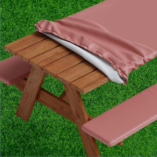 Sorfey Picnic Table Cover with Bench Covers -Fitted with Elastic, Vinyl with Flannel Back, Fits for Table 30"x 72" Rectangle,Water Proof, Solid Burgundy Design