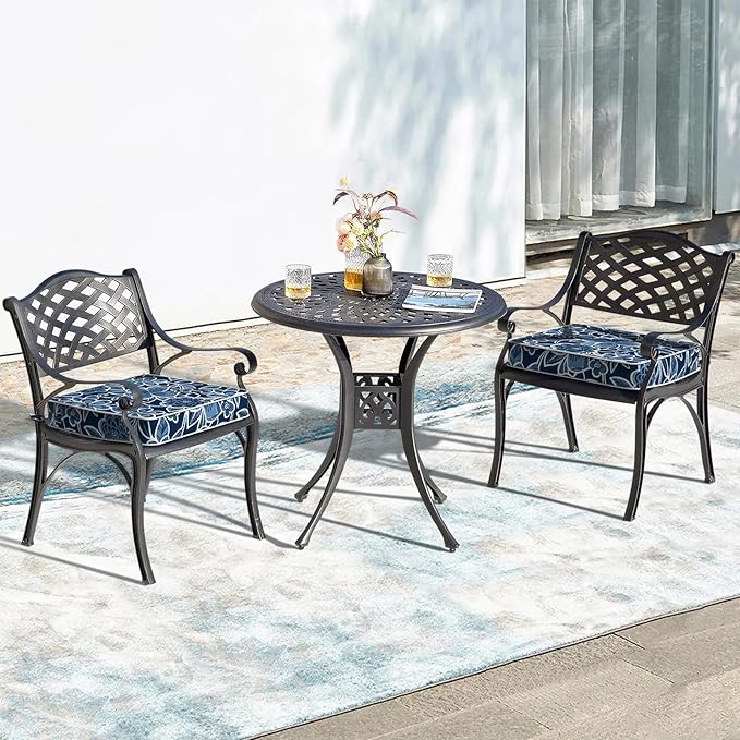 LVTXIII Patio Chair Cushions 22"x22"x3", Water-Repellent Outdoor Seat Cushions for Patio Furniture, Square Chair Pads with Ties for Home Garden Decoration, Set of 2, Flower Navy