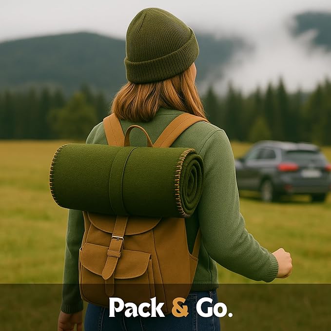 Wool Camping Blanket – 70% Wool Heavy-Duty Military Style Throw, Warm & Washable, Fire Retardant Cover for Emergency, Survival & Outdoor Use – Perfect for Camping, Car, Home & Hiking, Olive 62x84