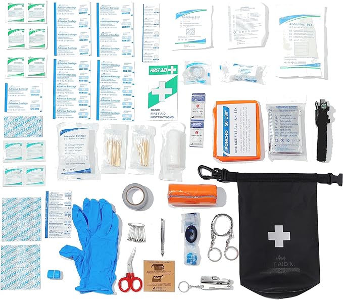 Breakwater Supply™ Waterproof First Aid Kit Dry Bag Bug Out Bag Preloaded with Emergency Survival Prepper Supplies for Boating, Camping, Fishing + Carabiner, Floating, Reflective, AFAK/IFAK Trauma Kit