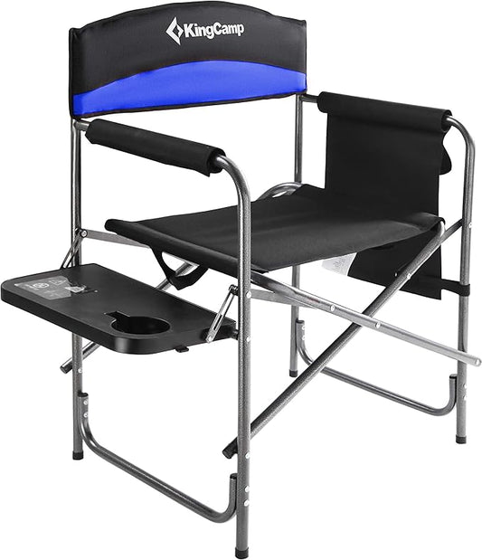 KingCamp Heavy Duty Camping Director Chair, Folding with Side Table & Storage, Blue