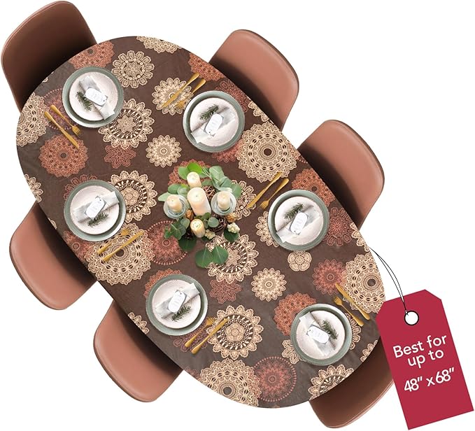 LAMINET Elastic Fitted Table Cover - Medallion - Oblong/Oval - Fits Tables up to 48 x 68”