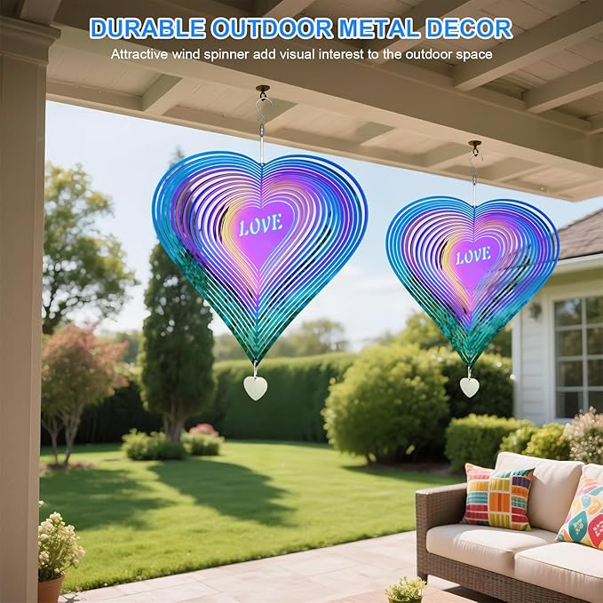 18 inch Wind Spinners Outdoor, Metal Hanging Bird Reflectors for Outside Stainless Steel Sparkly Bird Devices to Scare Birds Away from Yard Decoraction Patio Art Whirligig Love Gifts