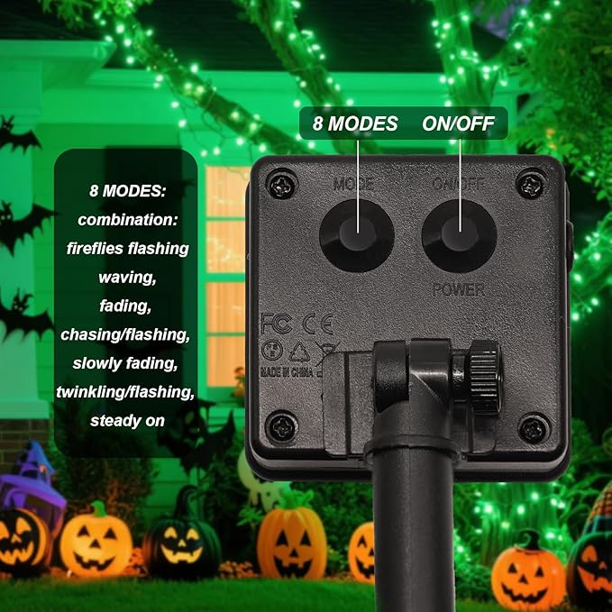 ANGMLN Green Solar String Lights Outdoor, 200 LEDs 8 Modes Waterfall Fairy Bunch Lights Outdoor Waterproof, Green Halloween Decor, Christmas Tree, St Patrick Decorations for Outside Tree Yard