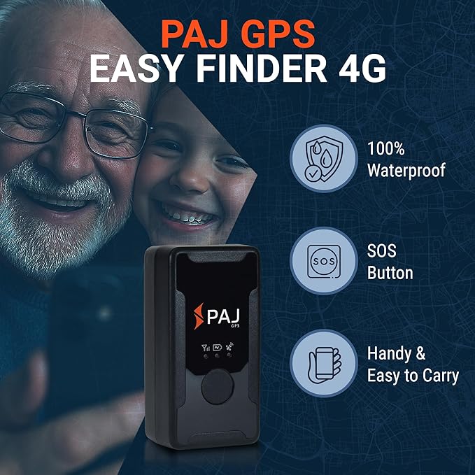 PAJ GPS Easy Finder 4G – GPS Tracker for Kids, Seniors/Elderly & Loved Ones – Real-Time Location Tracker Device, SOS/Emergency Button, Voice Messages, Up to 14 Days Battery - Subscription Required