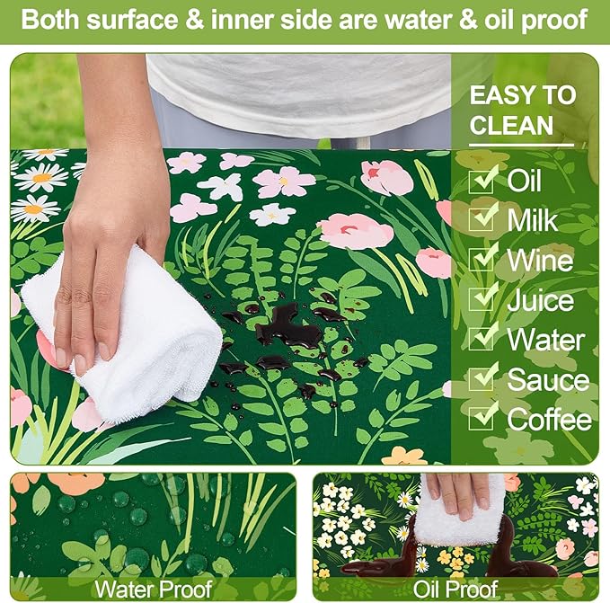 Picnic Table Cover with Bench Covers Camping Essentials Waterproof Windproof Camping Tablecloth with Drawstring Bag, Fitted Rectangle Tables and Seats, 72in, Green Pink