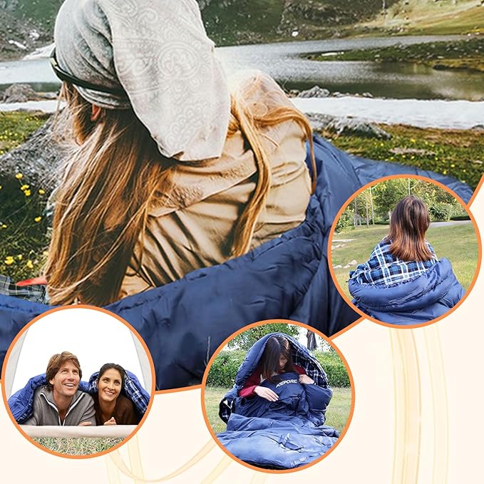 0 Degree Sleeping Bag 100% Cotton Flannel XXL Cold Weather Winter Oversized Sleeping Bag for Adults Camping Zero Degree Big and Tall with Compression Sack
