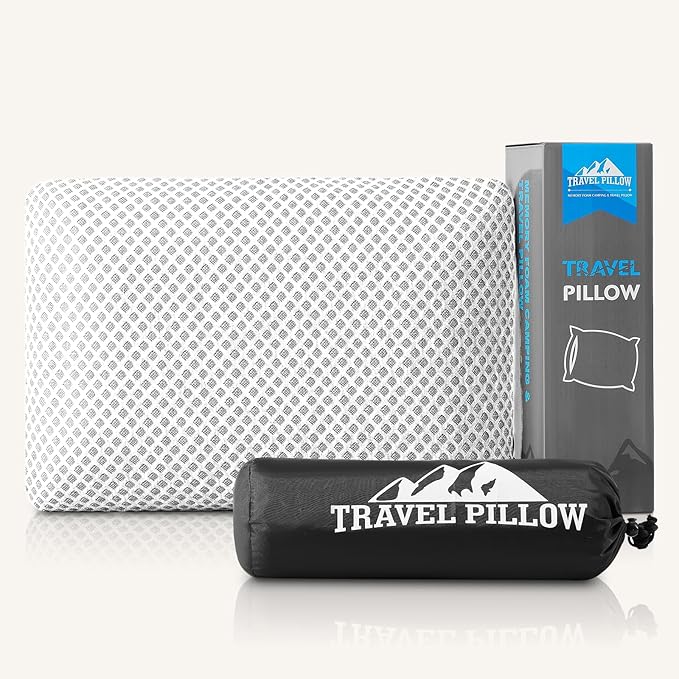 Travel Pillow Memory Foam Pillows, Camping Pillow-Compressible Medium Firm, Breathable Cover, Ideal Backpacking Hiking, Bed Pillows, Airplane and Car (White, S)