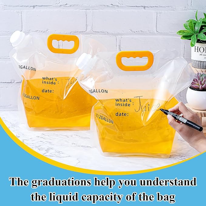 Tessco 12 Pack 1.3 Gallon Collapsible Water Storage Bag Water Container Bag Emergency Jug Foldable Plastic Storage Pouch Freezable Carrier Tank for Outdoor Sport Camping(Clear,Scale Line)