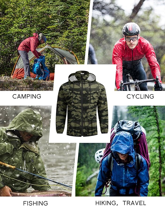 COOFANDY Men's Packable Rain Jacket Lightweight Waterproof Raincoat with Hood Travel Hiking Golf Windbreaker