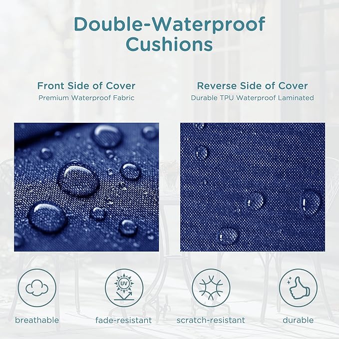 Codi Round Outdoor Chair Cushions 15 Inch, Patio Bistro Cushion Set of 2, Waterproof with Adjustable Straps, Navy 15x15''