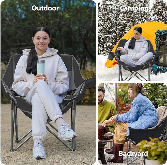 Oversized XL Padded Camping Chair Set of 2 Wide Heavy Duty Lawn Chairs Support 450 LBS Portable Folding Gaint Plus Camp Chair for Outdoor Outside Sports Baseball Soccer-Blue