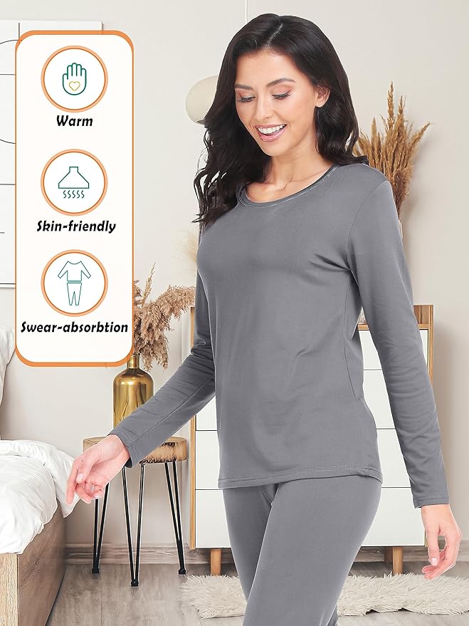 URATOT 3 Sets Women's Thermal Underwear Set Fleece Lined Long Johns Thermal Underwear Base Layer for Women Cold Winter