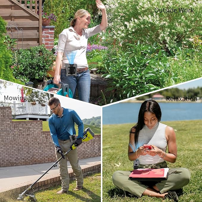 Portable Fan Wearable Personal Fan with 5 Speed Max 55 Working Hours Low Noise Portable Neck Fans Cooling Waist Fans for Camping Traveling LED Power Display 10000mAh Rechargeable (Gray)