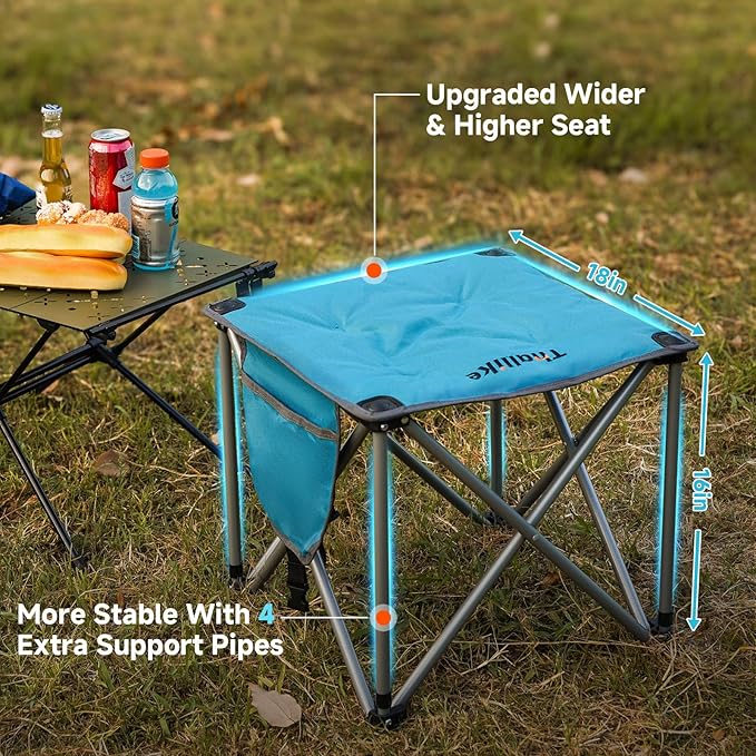 Upgraded Padded Camping Stool with Storage Bag 18 Inch Oversized Folding Foot Rest Portable Heavy Duty Camp Stool Supports 450LBS with 4 Reinforced Steel Tubes for Outdoor Hiking Fishing Lawn Travel