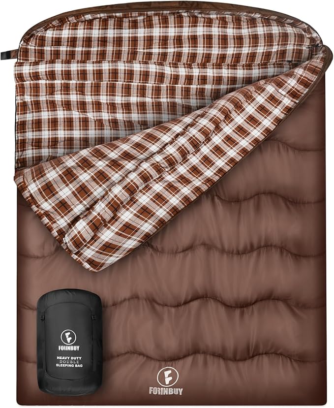 0 Degree Flannel Double Sleeping Bag for Adults, Couples or Family - Winter Queen Size Waterproof & Warm 2-Person Sleeping Bag for Cold Weather Camping, RV Travel