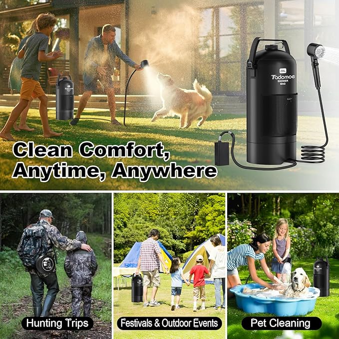 Portable Shower for Camping,5 Gal/20L Solar Heating Camping Shower Bag with Shower Pump,Shower Head,Essential for Camping,Festivals,Overlanding,Beach Trips,Outdoor Showers (Eco Foot Pump)