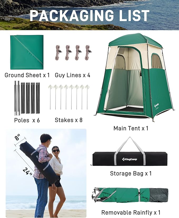 KingCamp Shower Tent, Portable Privacy Tent Outdoor Camping 1/2 Room Toilet Tents with Shower Bag & Dressing Room for Beach, Camping & Hiking