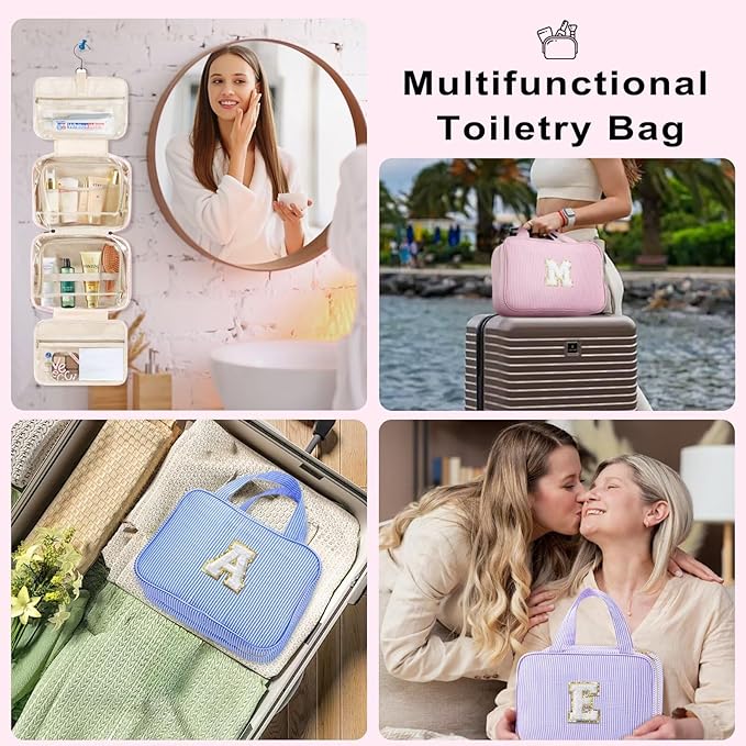 TOPEAST Hanging Toiletry Bag for Women - Initial Travel Toiletry Bag, Large Capacity Personalized Toiletry Bag for Traveling Women, Travel Essentials Travel Toiletry Bag, Travel Gifts for Women