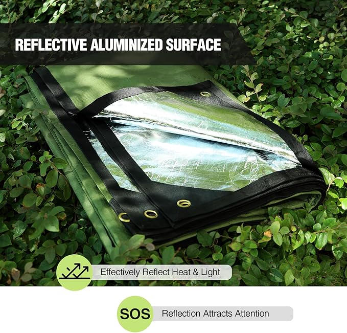 RedSwing Heavy Duty Survival Blanket, Waterproof Emergency Thermal Tarp, Multipurpose Reflective Insulated All Weather Blankets for Camping Hiking, Green,11.8 x 8.5 ft