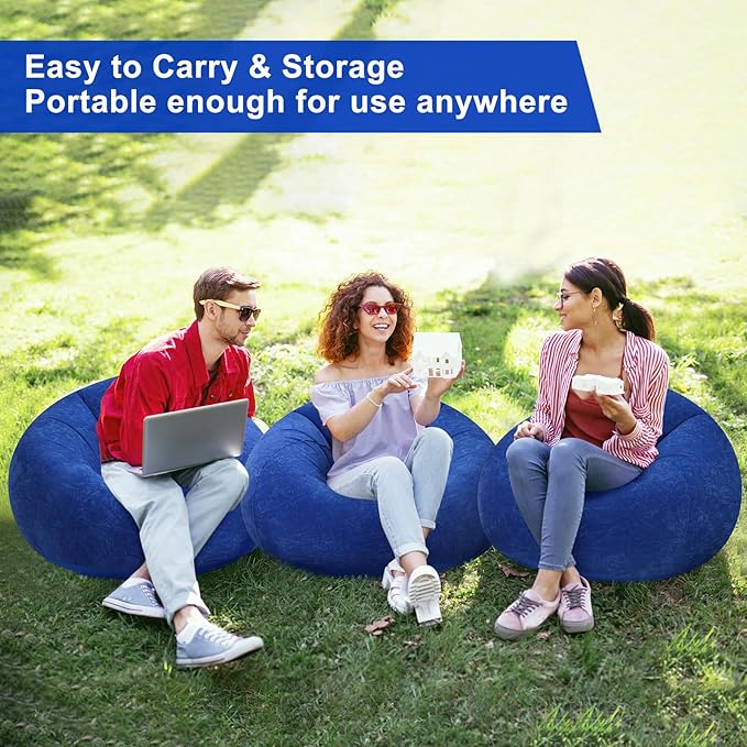 Realspring 6 Pcs Bean Bag Chairs for Adults Inflatable Chairs with Electric Air Pump,Blow up Couch Folding Portable Inflatable Couch Lazy Sofa for Reading Living Room Camping (Dark Blue)