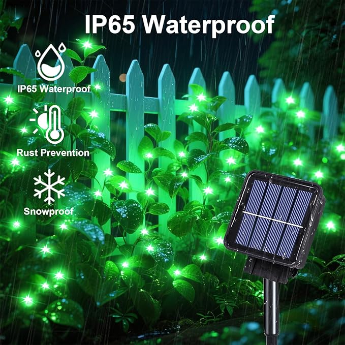 ANGMLN Green Solar String Lights Outdoor, 200 LEDs 8 Modes Waterfall Fairy Bunch Lights Outdoor Waterproof, Green Halloween Decor, Christmas Tree, St Patrick Decorations for Outside Tree Yard