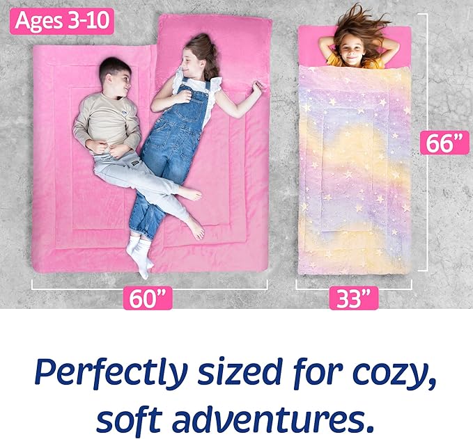 Kids Sleeping Bag for Boys & Girls - Glow in The Dark for Ages 3+, Large With Pillow Pocket, Extra Soft Toddler Blanket (66" x 33")