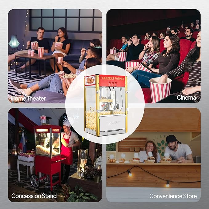 ROVSUN Popcorn Machine with 16 Ounce Kettle ETL Certified, Countertop Popcorn Maker Commercial Popcorn Machine w/Stainless Steel Scoop, Oil Spoon & 3 Popcorn Cups for Home Movie Theater, Red