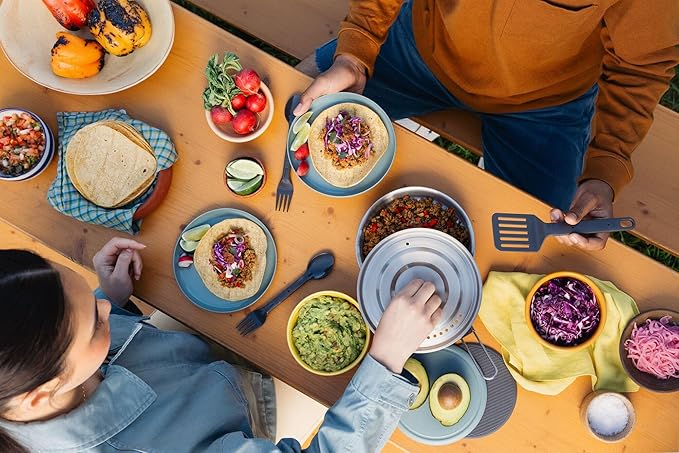 Stanley Wildfare Core 12-Piece Stainless Steel Fry Pan Cook Set | 1 qt Fry Pan with Fold & Lock Handle | Plates, Utensils, Spatula | Camping Essentials for Your Camp Kitchen | BPA-Free