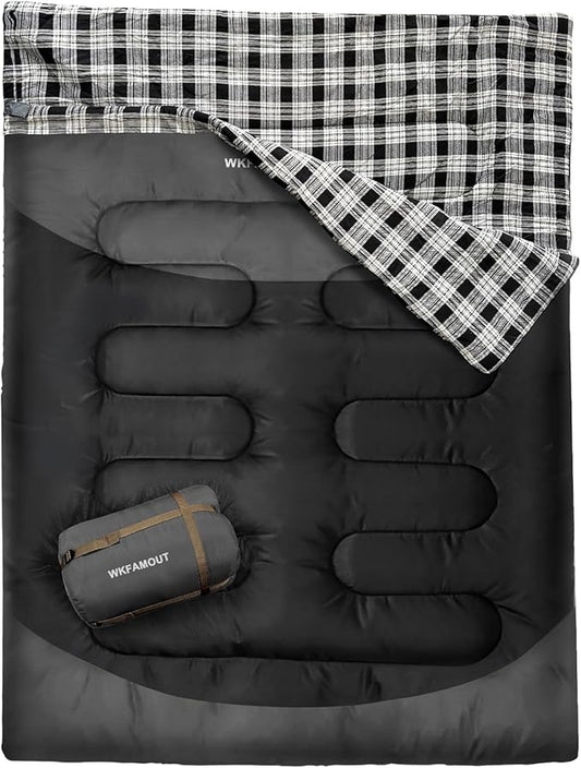 Double Sleeping Bag for Adults Machine Washable 2 Person Camping Sleeping Bag Queen Size Waterproof with Compression Sack for Cold Weather 3-4 Seasons