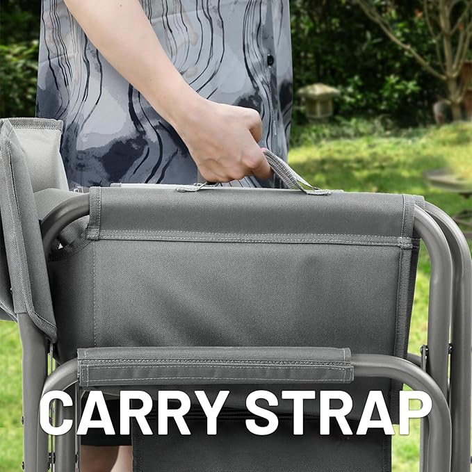 TIMBER RIDGE Aluminum Oversized Camping Chair, Lightweight Portable Directors Chair with Side Table Detachable Side Pocket for Outdoor Camping, Lawn, Picnic, Support 400lbs Gray