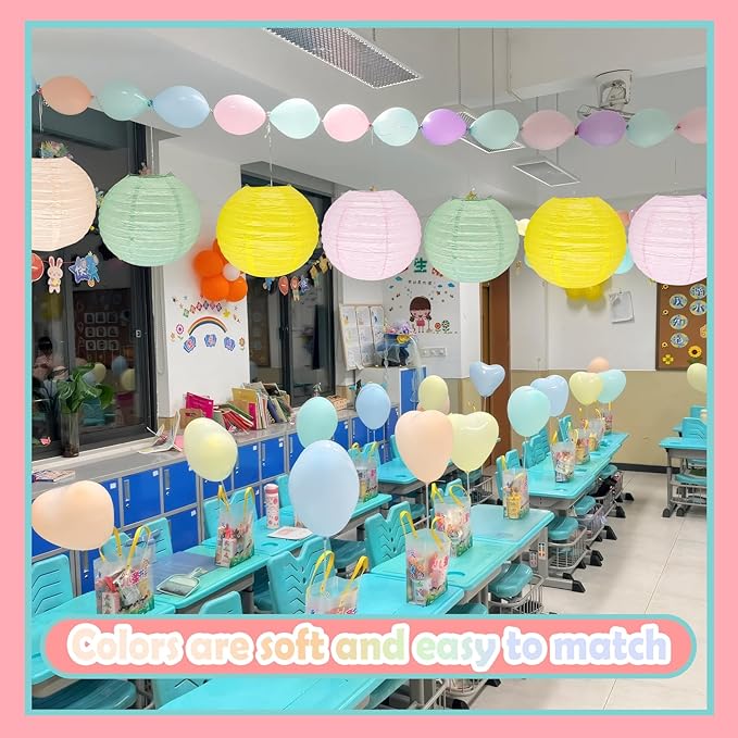 12Pcs 8" Colorful Pastel Paper Lanterns for Classroom Spring Children's Room Mother's Day Baby Shower Wedding Birthday Party Decorations, Macaron Rainbow Pastel Classroom Decor (8 inch)