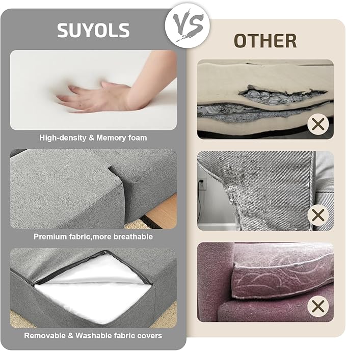 2-in-1 Folding Sofa Bed with Pillows - Folding Chair Floor Couch & Sleeping Mattress - Washable Cover & Memory Foam Sleeper Chair for Living Room/Guest Room/Apartment/Loft, Light Gray, Twin XL