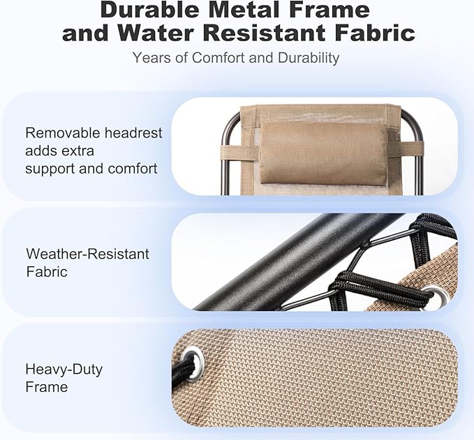 Nazhura Set of 2 Relaxing Recliners Patio Chairs Adjustable Steel Mesh Zero Gravity Lounge Chair Beach Chairs with Pillow and Cup Holder Khaki (Kahki)
