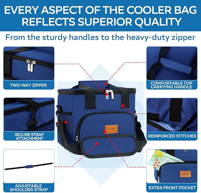 Portable Soft Cooler Bag - 24/60 Can Insulated Camping Cooler, Leakproof Collapsible Soft Sided Cooler for Drink, Suitable for Picnic, Beach, Outdoor, Lunch, Work, Ice Chest