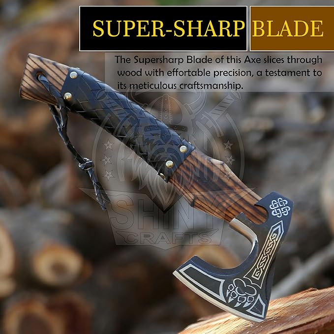 SHINY CRAFTS-Camping Axe Tomahawk Viking Bearded Axe Viking Axe Valentine's Day Gift Birthday Gift for him with Premium Leather Sheath (SCA-16)