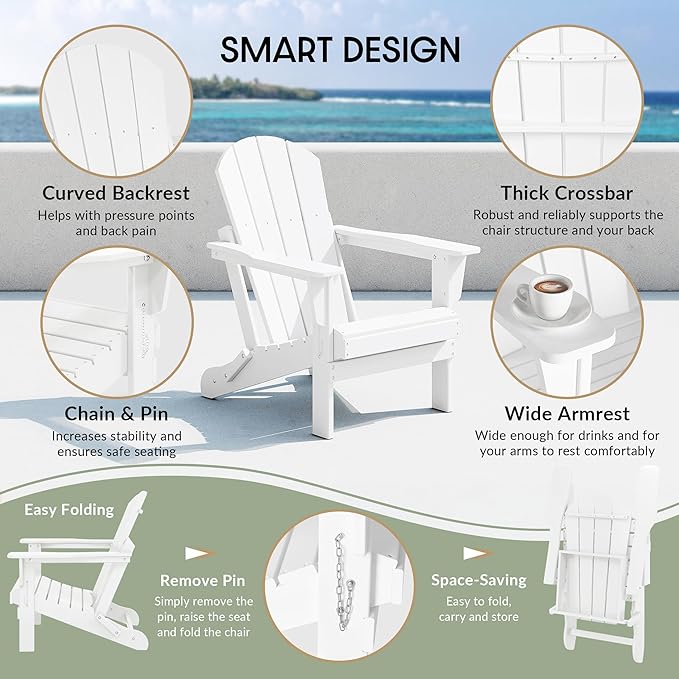 WestinTrends Malibu 4-Piece Set Outdoor Folding Poly Adirondack Chair, White